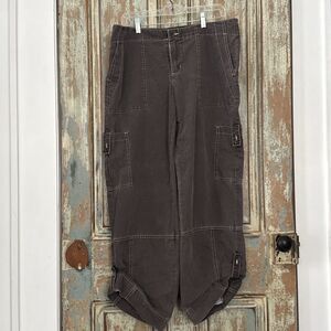 Royal Robbins Cargo Capri Pants Womens 8 Brown Cotton Roll Cuff Outdoor Hiking